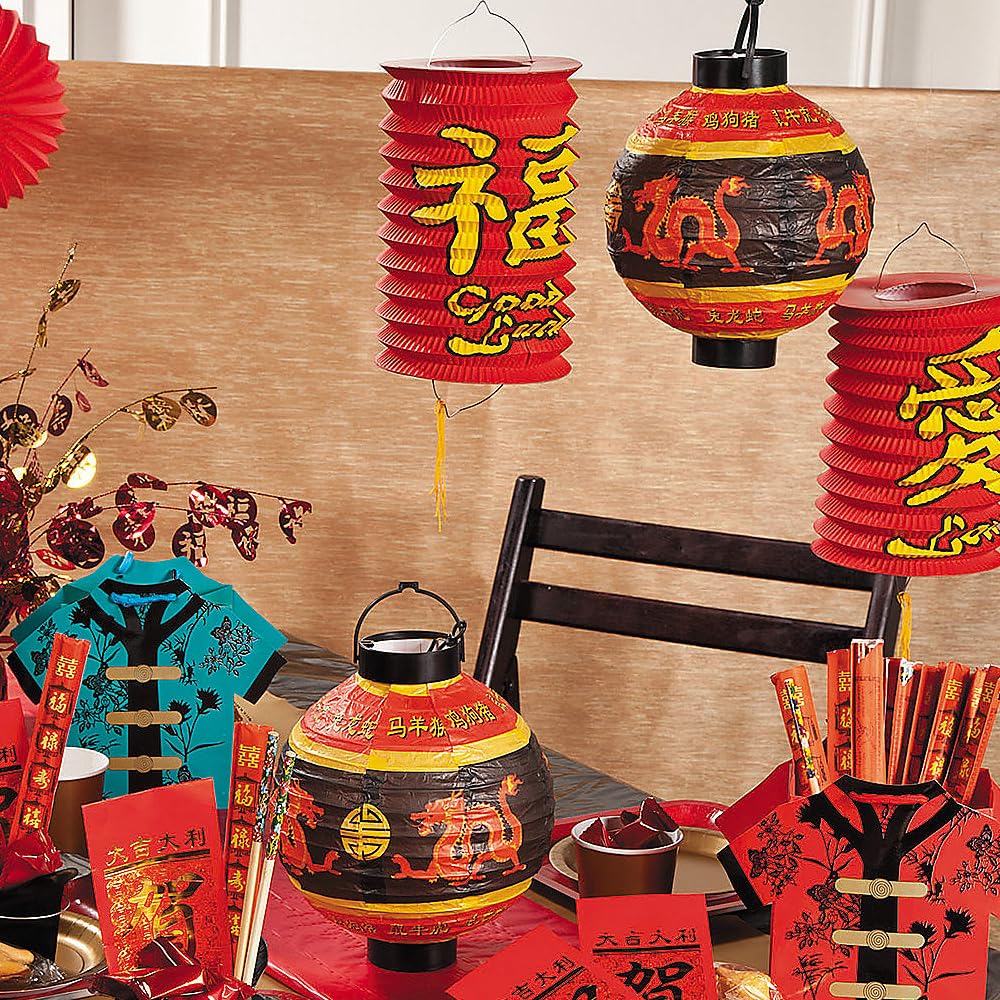 Fun Express 2025 Light Up Paper Hanging Chinese Lanterns (3 Piece Set) Chinese New Year Party Decor