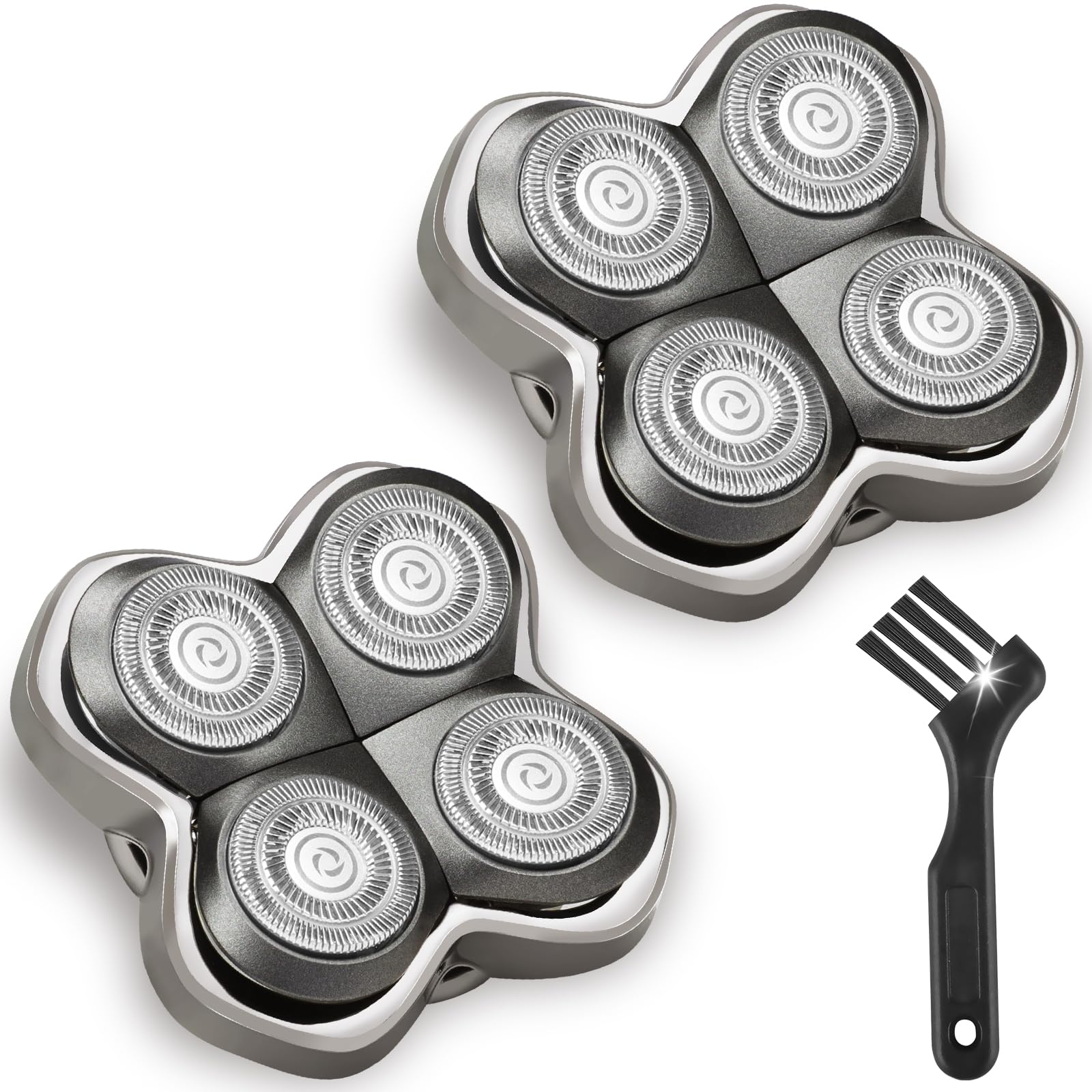 Photo 1 of 2 Pack Pro 4 Replacement Blades Compatible with Skull & Pitbulls Shaver Head Gold PRO, Silver PRO, Platinum PRO, Butterfly Kiss PRO | Floating 4 Heads Electric Razor Refills + 1 Cleaning Brush