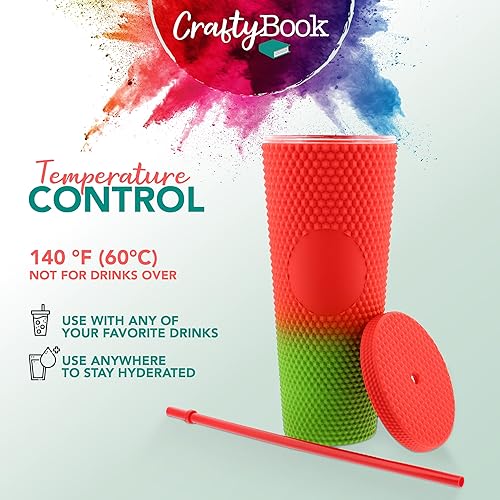 Miniatura 5 de Vaso de 24 onzas con tapa y pajilla, botella para agua para café helado, con tachuelas de rojo mate a verde con pajilla, con tapa