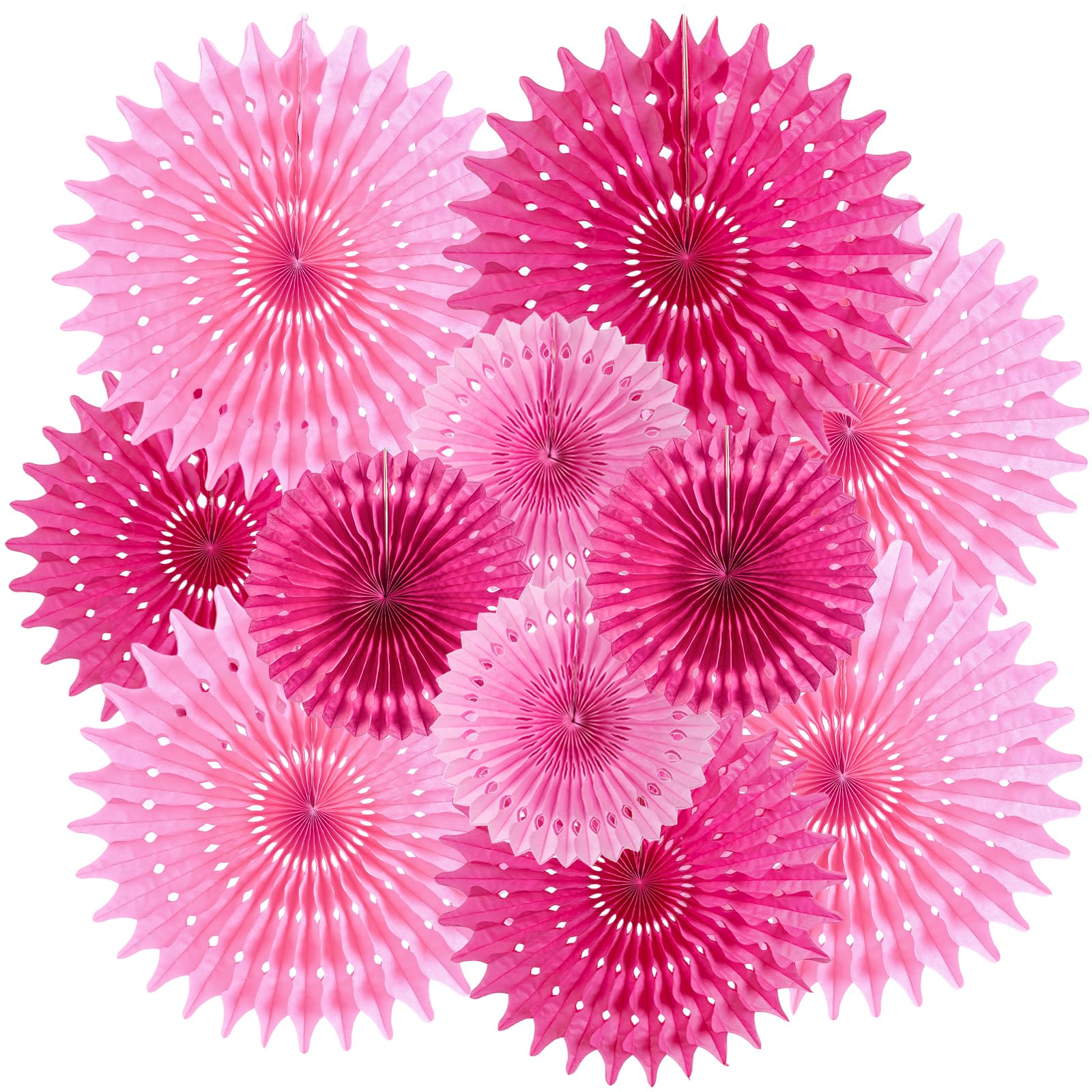 SUNBEAUTY Hanging Honeycomb Paper Fans Hot Pink Party Decorations Fuchsia Pink Birthday Paper Decoration for Wedding Graduation Events Accessories - 12Pcs