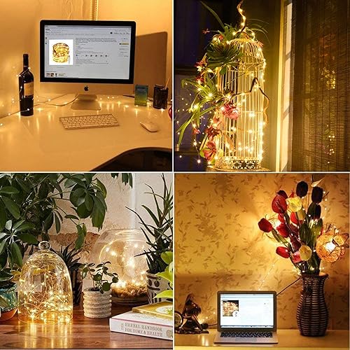 Miniatura 5 de RUICHEN Guirnalda de luces USB de 66 pies, 200 luces LED con interruptor de encendidoapagado, luces de luciérnaga de alambre de cobre impermeable