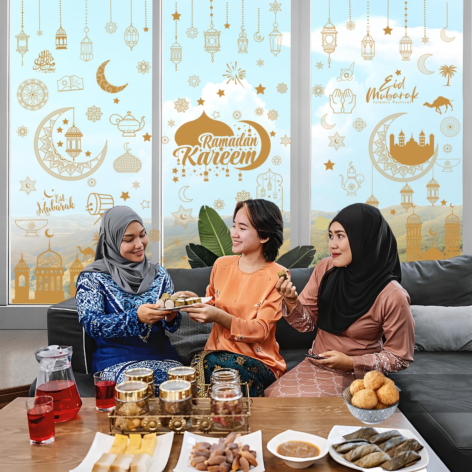 Adesivi per Finestre Eid Ramadan Mubarak Vetrofanie Adesivi per