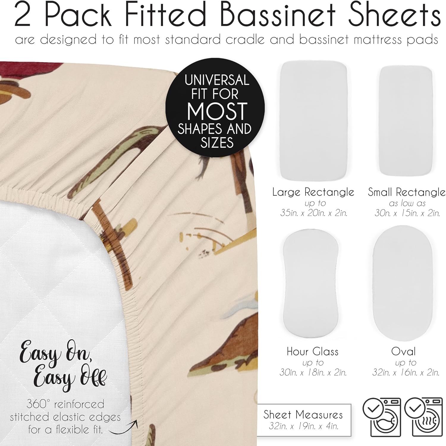 Sweet Jojo Designs 2-Piece Baby Bassinet Sheets Set (Tan Brown Western Cowboy) for Boys, Infant Newborn Nursery, Oval, Rectangle & Hourglass Mattress (Horseshoe Print & Wild West Southern Charm Horse)