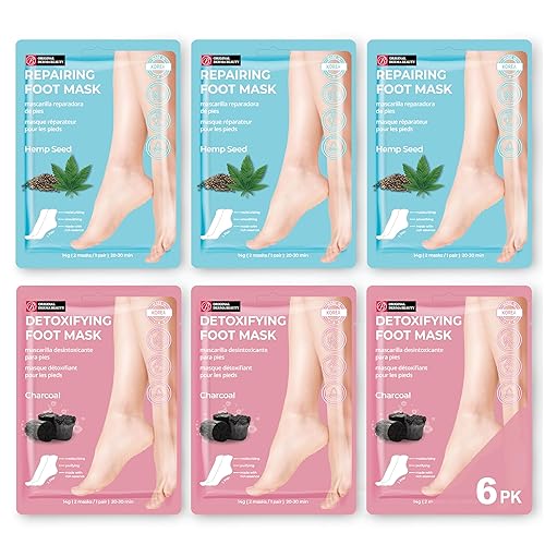 Innerest Original Derma Beauty - Mascarilla para pies, 6 pares de semillas de cáñamo + carbón hidratante después de exfoliador, removedor de callos