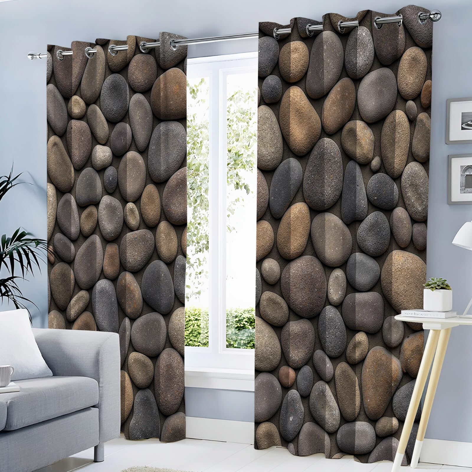 Tende Oscuranti Muro Di Roccia,Con Occhielli Tenda Isolante Stampata Texture Naturale 140X245Cm(L X A) (2 Pannelli) Per Soggiorno Camera Da Letto Grigio Marrone Per Interna