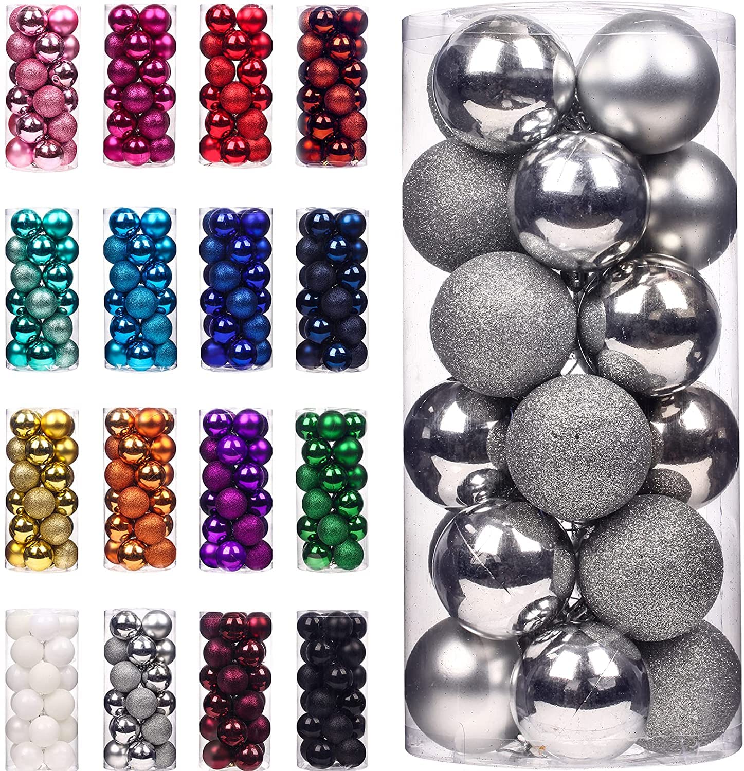 SWISSPACK Christmas Baubles Christmas Tree Decoration Ornaments 24pcs Shatterproof Balls for Xmas Hanging Decorations Festival Holiday Decor GOOD SIZE - 6CM (SILVER)