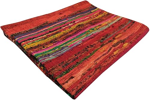 Chindi - Alfombras de trapo de algodón 100% ecológicas, 2 en 1, reversibles, multiusos, multicolor, tejidas a mano (5 x 3 pies) para sala de estar y disponible en Yaxa Colombia