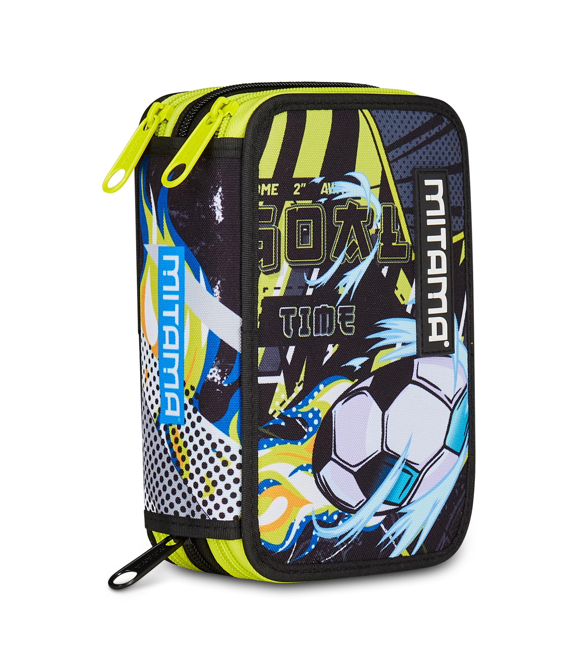 Mitama Estuche Escolar con 3 Compartimentos, Triple mangaball, Contenido 47 Piezas, Completo de lápices, rotuladores, portalápices Escuela Primaria niño, Negro, Moderno