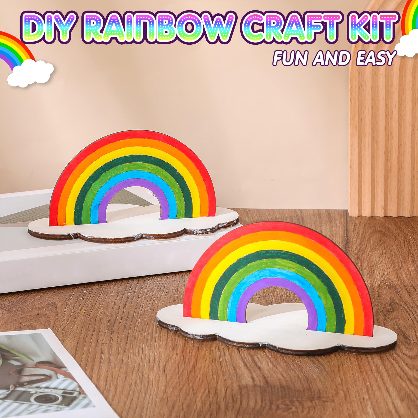 Blueweenly Set di 24 set di pennelli per pittura arcobaleno per bambini, per bomboniere, kit di pennelli per pittura in legno, regali di ritorno per feste di compleanno, forniture per lezioni, kit