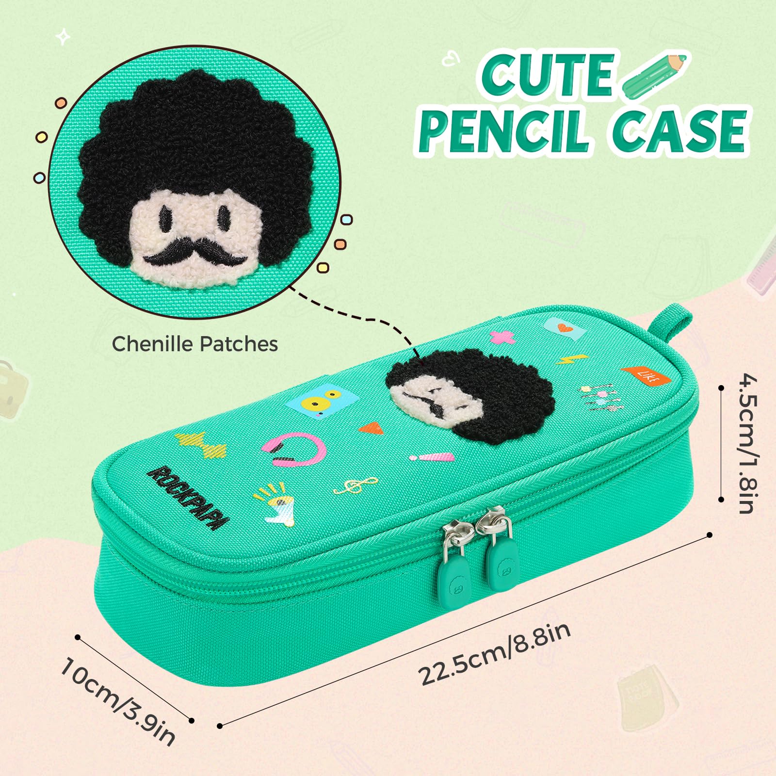 Rockpapa Unicorn Cute Pencil Case with Compartments for Girls Large Pencil Pouch with Zipper for Kids Pencil Box Bag Holder Organizer for School Green - Image 4