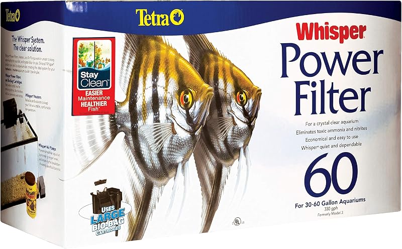 Filtro de potencia Tetra Whisper PF60 para acuarios | Para peceras de hasta 60 galones, silencioso, filtración de 3 etapas, tecnología Stay Clean para niveles de pH saludables, autocebante