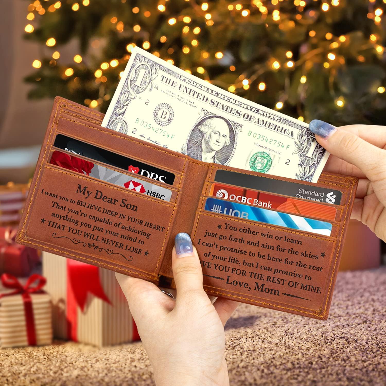 kullder Personalized Wallet for Son from Mom Gift Mens Engraved Wallet Leather to Son Gifts on Christmas, Birthday, Graduation - Image 4