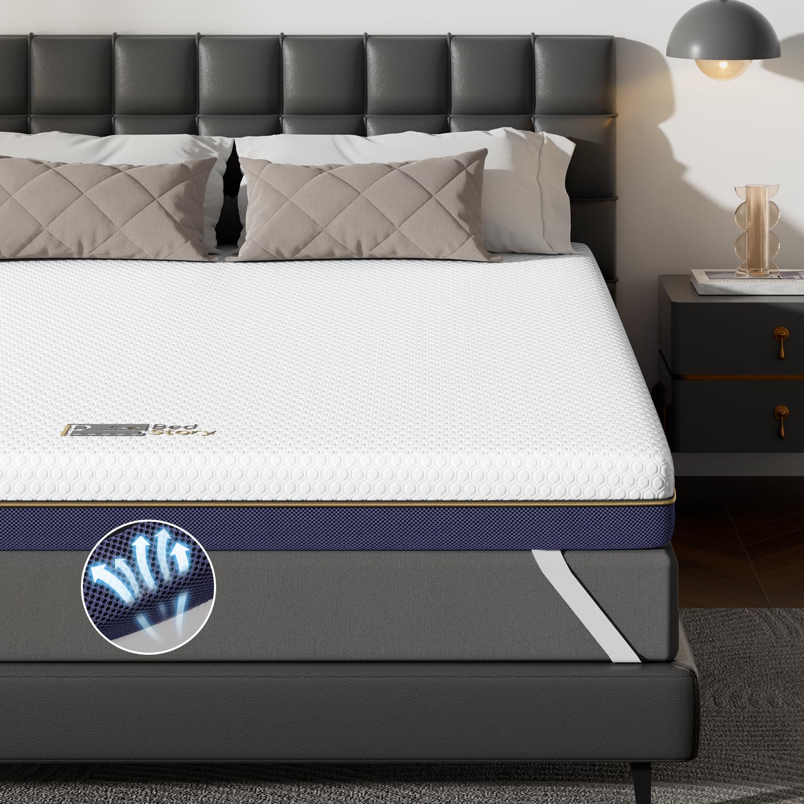BedStory Topper 180x200cm, 7,5cm Höhe H3&H2 Gel Memory Foam Topper, Öko-TEX Zertifiziert Gelschaum Matratzentopper, Atmungsaktiver Matratzen Topper für Boxspringbett, Hypoallerger Bezug waschbar