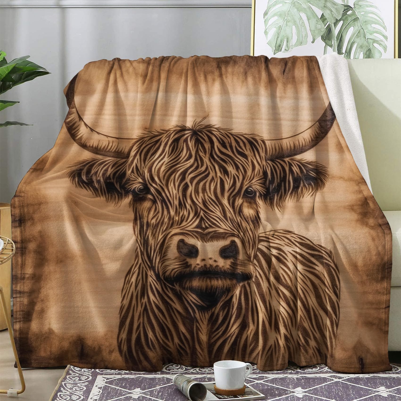 ZDABAOEC Highland Cow Blanket, Fleece Throw Blanket for Bed Sofa Couch, Super Soft Fluffy Flannel Blankets and Throws, Extra Large, Super King Size 230x270 cm