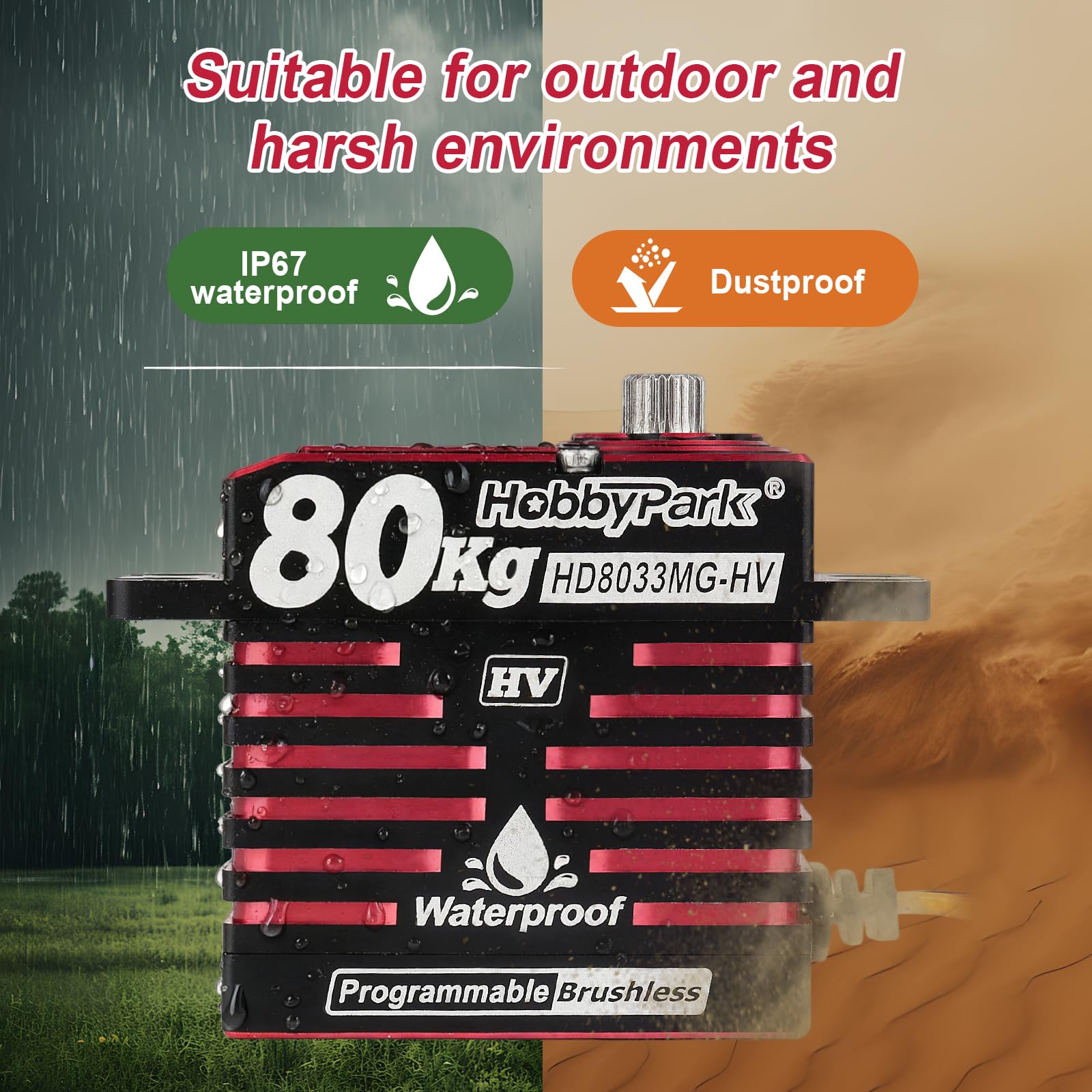 HobbyPark Servo RC ad alta coppia impermeabile ad alta potenza diretta da 80 kg Servo standard Brushless Motor Ingranaggi in metallo Servi sterzo ad alta velocità HV 8.4-16.8V 180 ° per Traxxas Axial