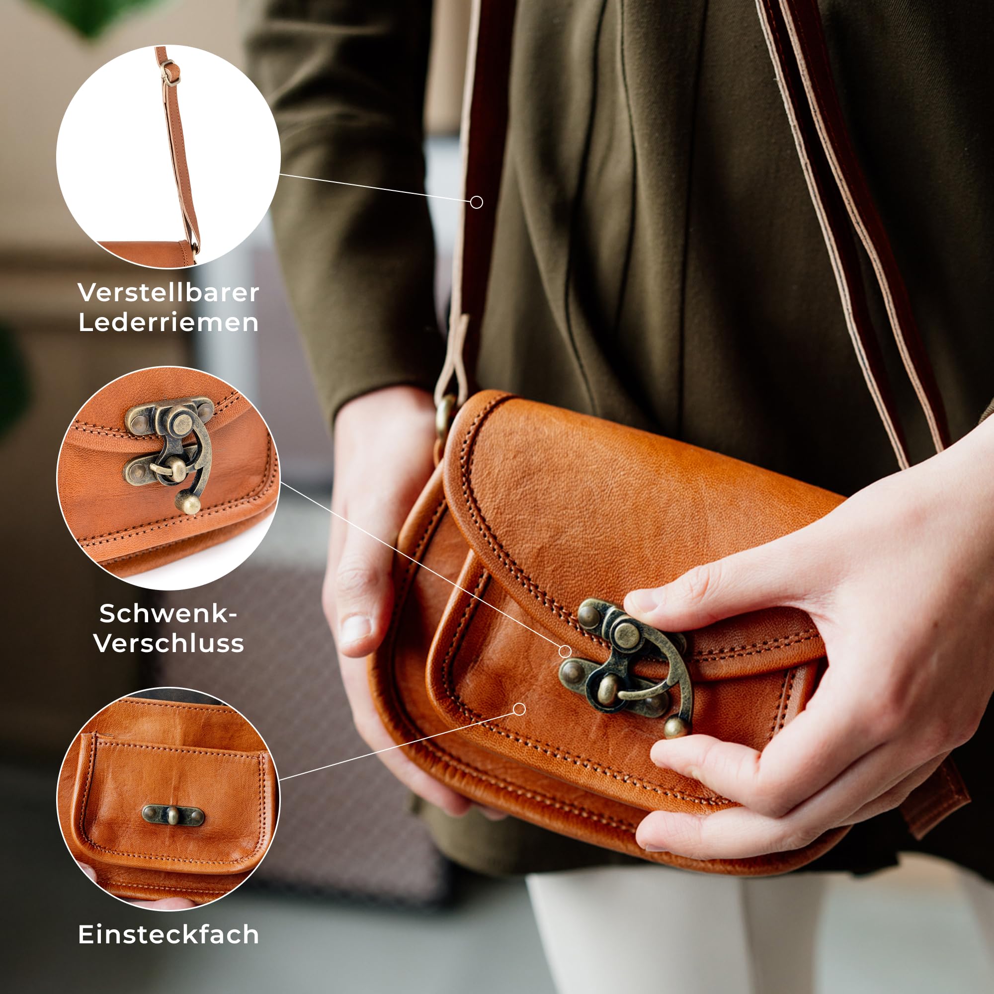 Berliner Bags Vintage Schultertasche Valencia, Kleine Umhängetasche, Handtasche aus Leder für Damen - Braun