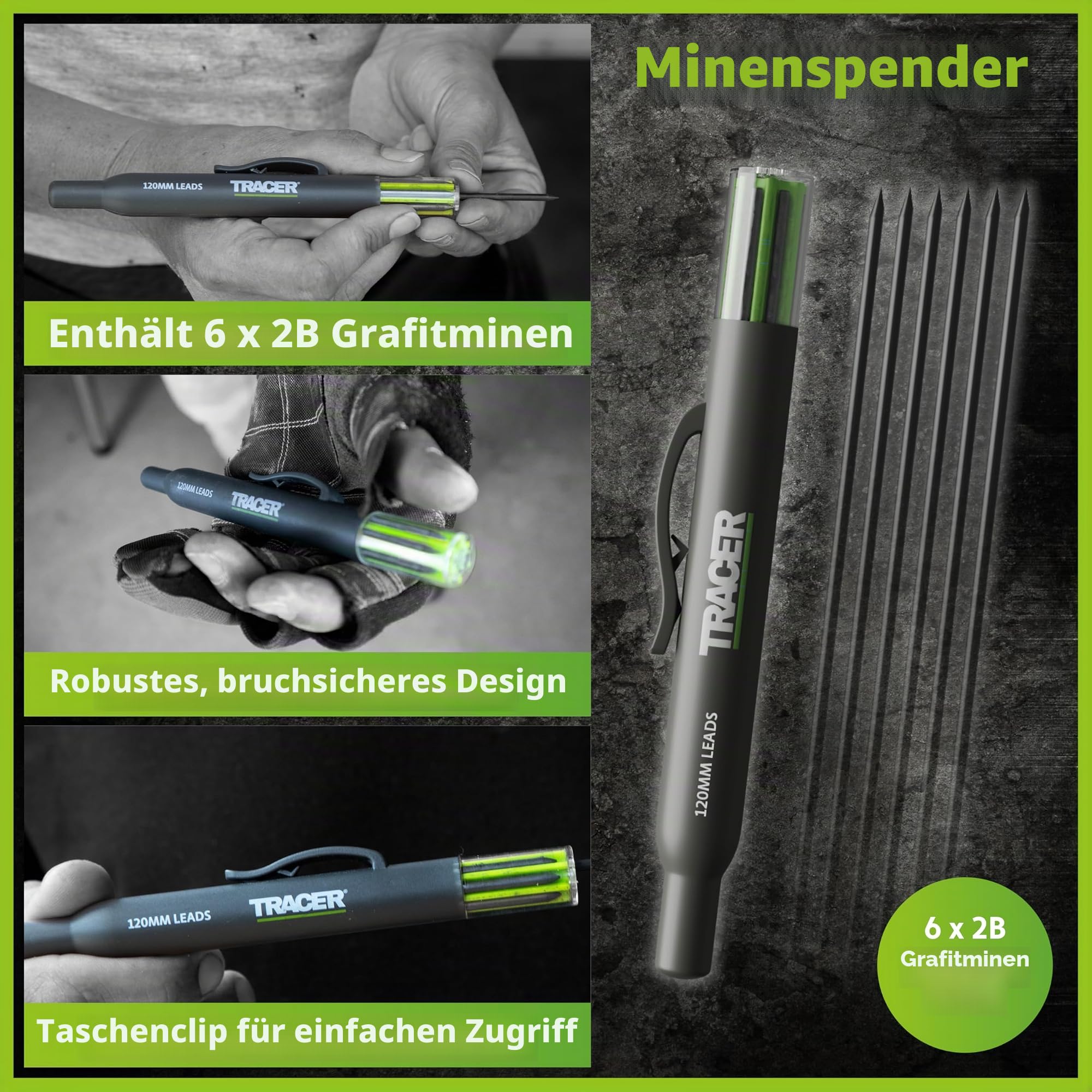 Tracer ProScribe Anreißwerkzeug Set – Multifunktions-Ritzgerät mit Tieflochmarker, 6 Ersatzminenhalter & Tasche | 15 Markieranwendungen | Anreißgerät für Holz, Fliesen & Metall