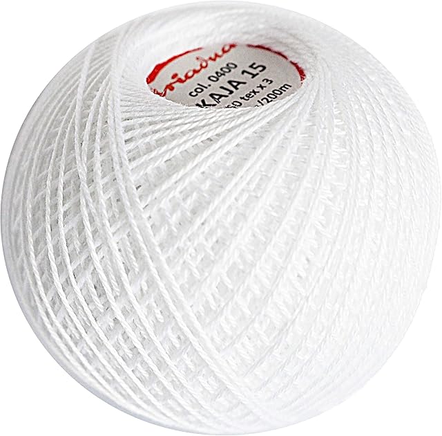 Cotton Crochet Yarn Double Mercerized Thread 220yd/200m Ball 1.05oz/30g Knitting Tatting Emroidery Size 15 White (0400)