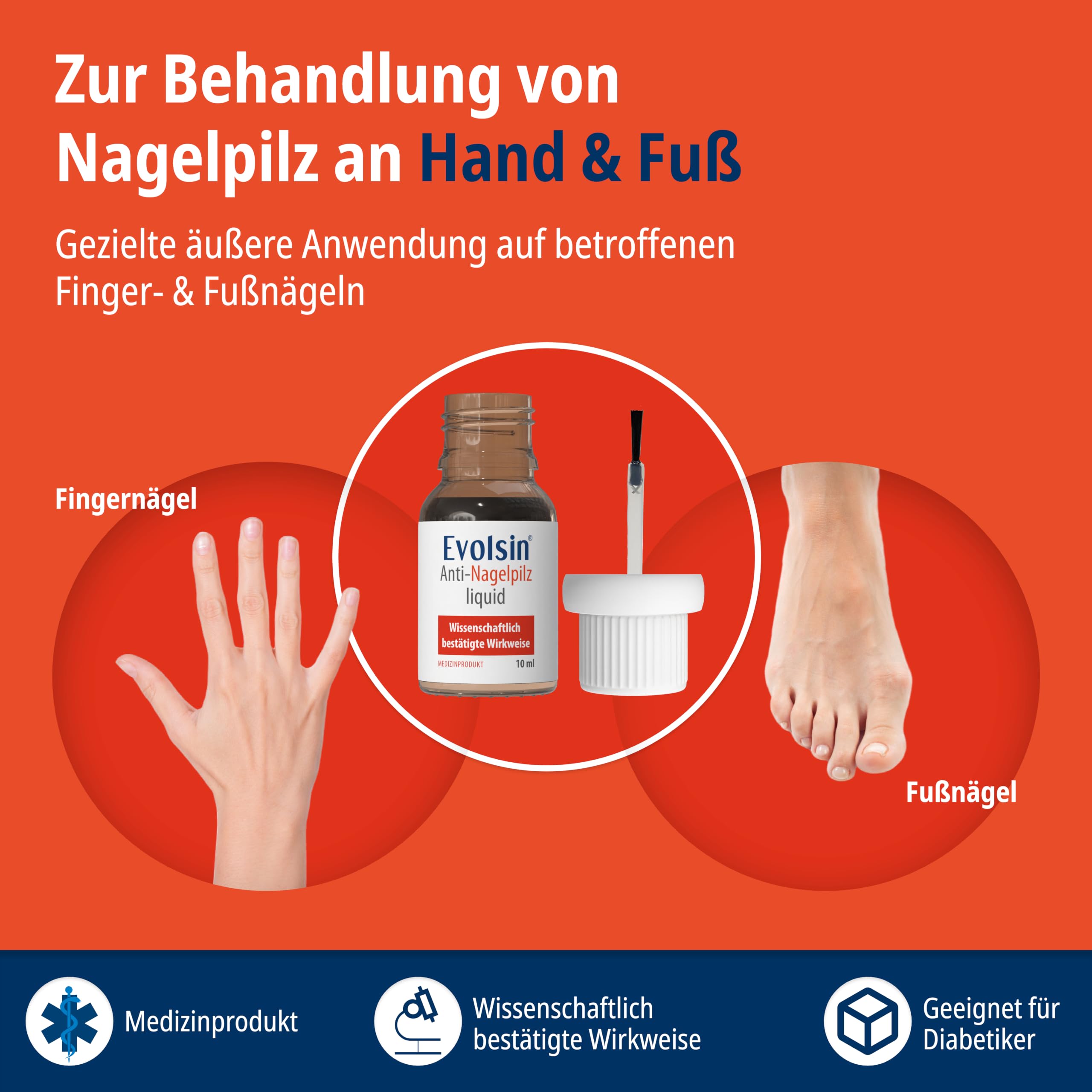 Evolsin® Anti Nagelpilz Liquid Doppelpack - Wissenschaftlich bestätigte Wirkweise I Geeignet für Diabetiker I Medizinprodukt I Nagelpilz Nagellack für Füsse und Hände I Nagelhärter (2x10ml)