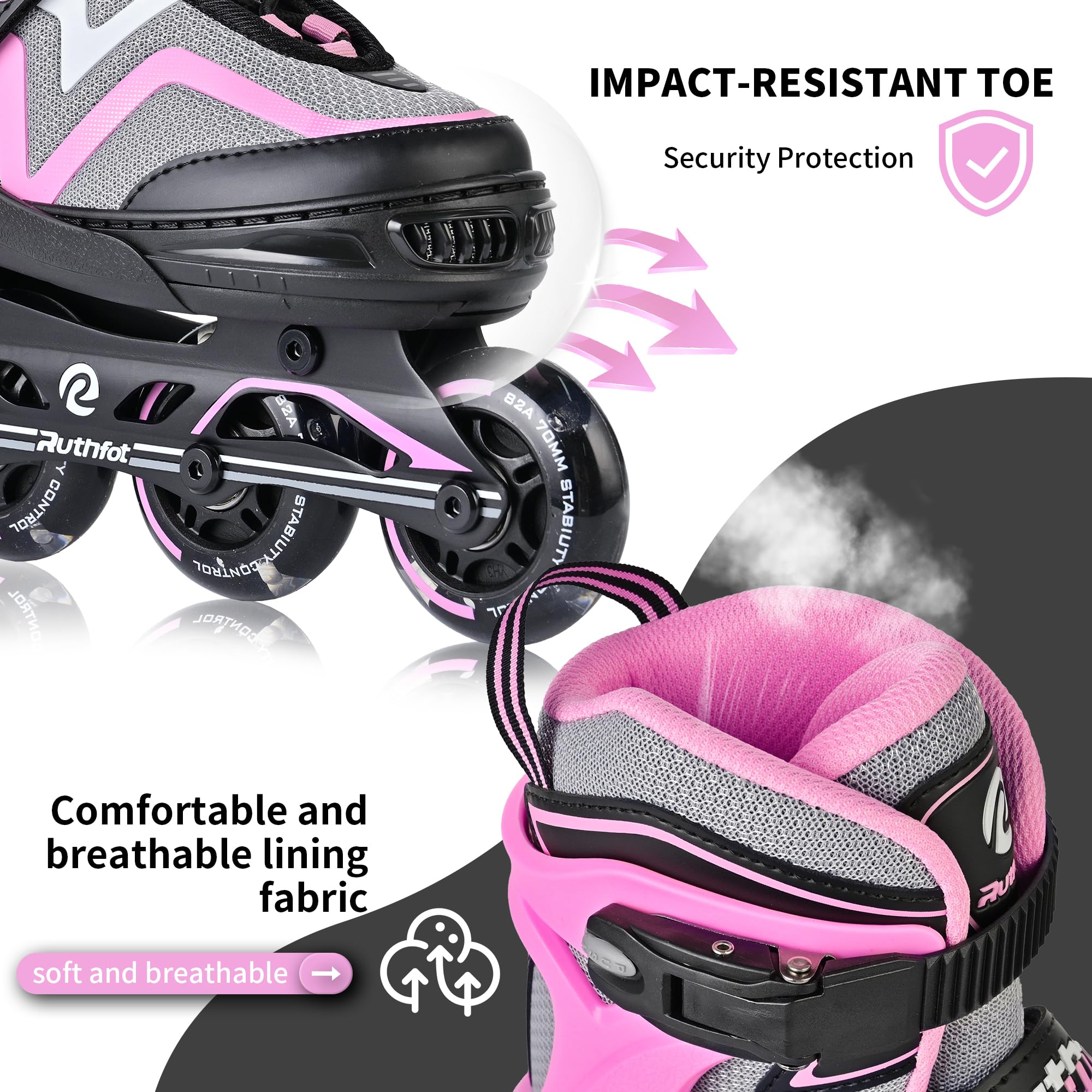 Ruthfot Patines en línea Ajustables para niños y niñas, Patines Luminosos para niños de 6 a 12 años de Edad, Patines Luminosos al Aire Libre para Mujeres y Hombres - 5