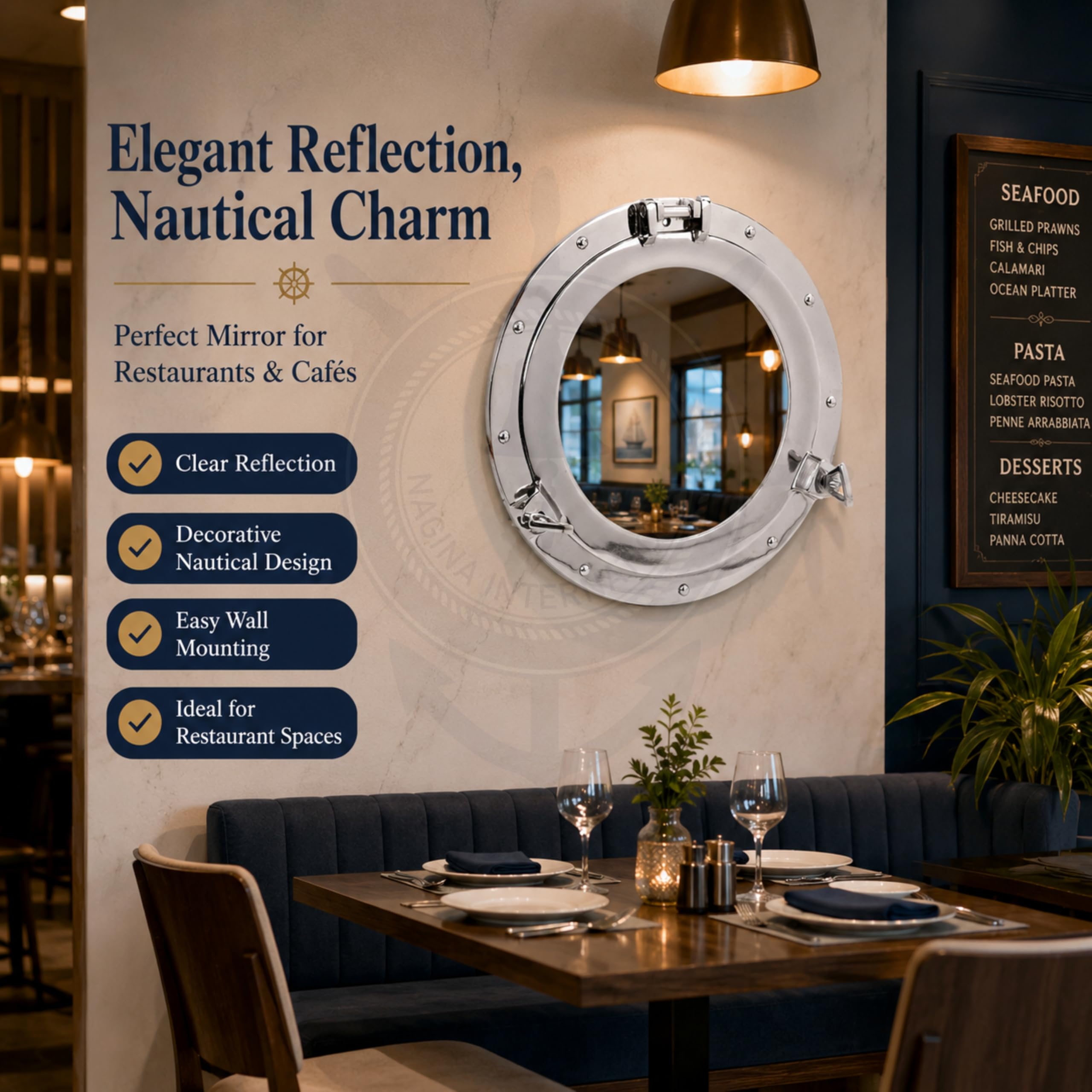 Nagina International Metal Crafted Nickel Plated Aluminum Porthole Bathroom Decor Mirror (20 Inches)