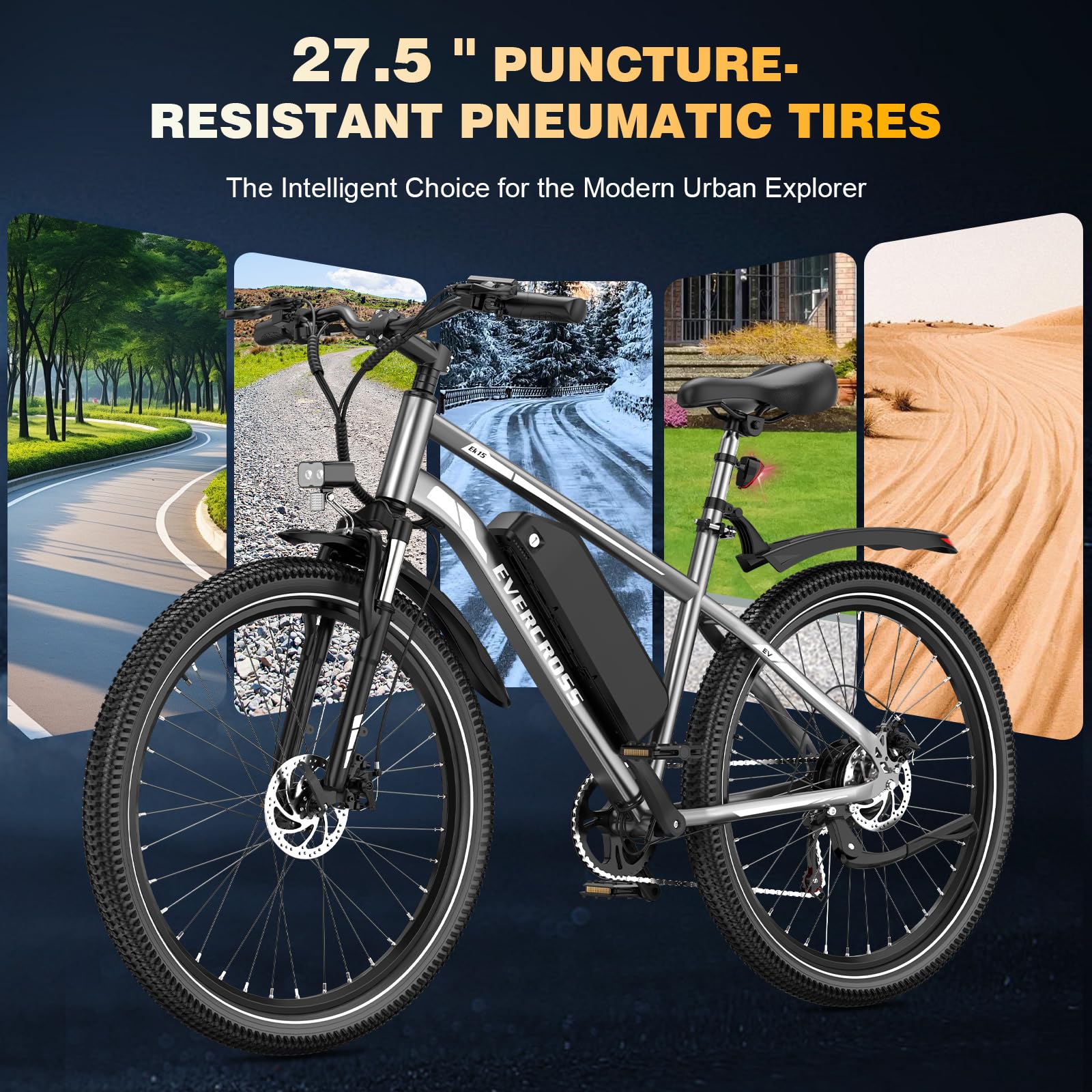 EVERCROSS EK15 E-Bike für Erwachsene, 27,5'' Elektrofahrräder - App, 250W Motor, 36V 13Ah Akku, 15/20/25 KM/H, 7 Gang Getriebe, urbanes Elektrofahrrad Mountainbike für Unisex