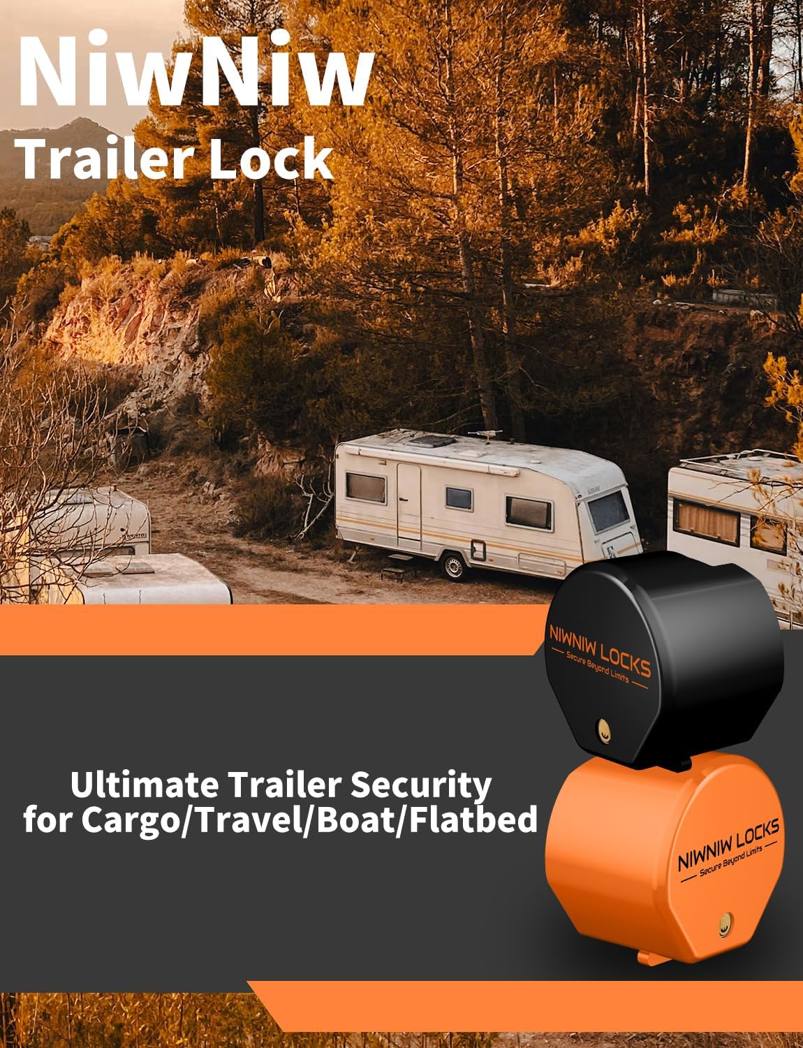 Heavy Duty Trailer Hitch Lock - Universal Fit 1-7/8",2" and 2-5/16" Couplers | Anti-Theft RV Trailer Tongue Lock for Truck Boat | Structural Steel Security Design (Black)