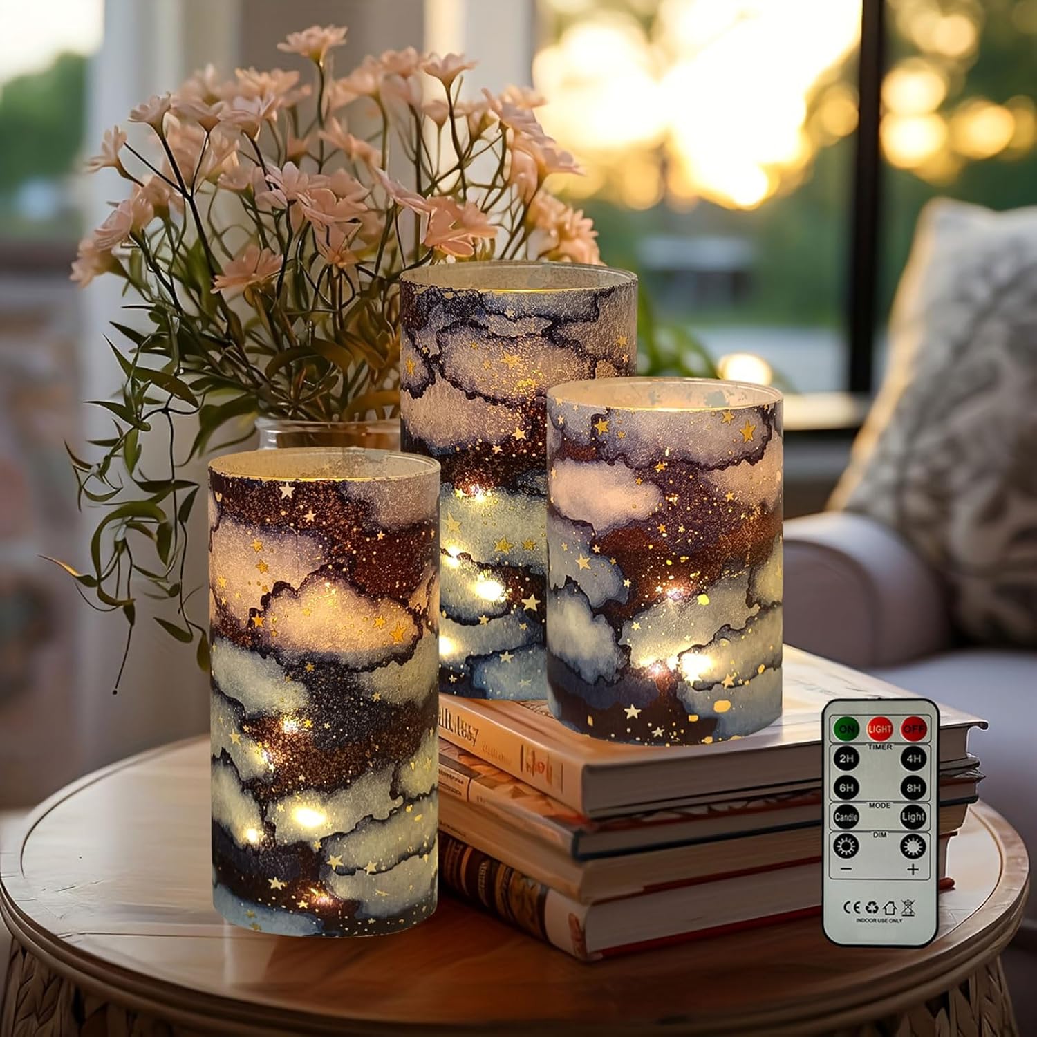 Flickering Flameless Candles, Recessed String Light LED Candles 3D Wick Acrylic Battery Operated LED Pillar Candles with Remote and Timer for Modern Simple Home Decor Set of 3