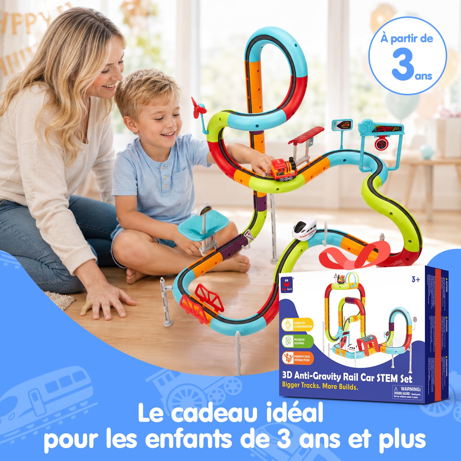 hahaland Train Électrique Enfant 3-8 Ans, 3D Circuit&2 Trains, 115 Pièces | Circuit Train Enfant, Anti-Gravité Train Enfant DIY à Assembler, Jouet Construction STEM Cadeau Garçon Fille 3 4 5 6 7 8 Ans