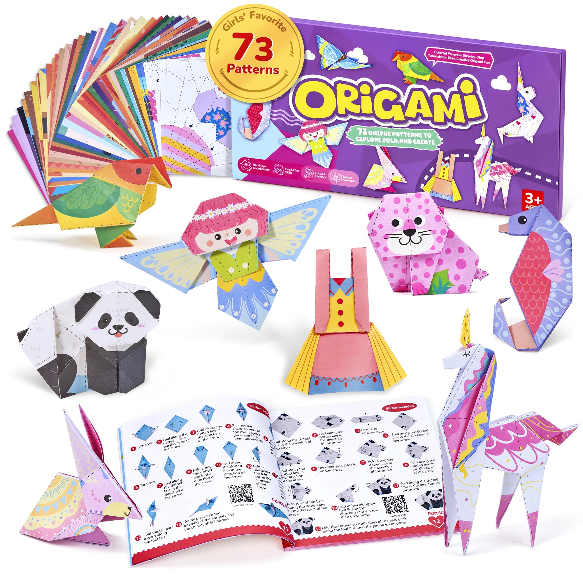 GAMENOTE Origami Kit for Kids Ages 8-12, 72 Fantasy Projects, 180 Sheets