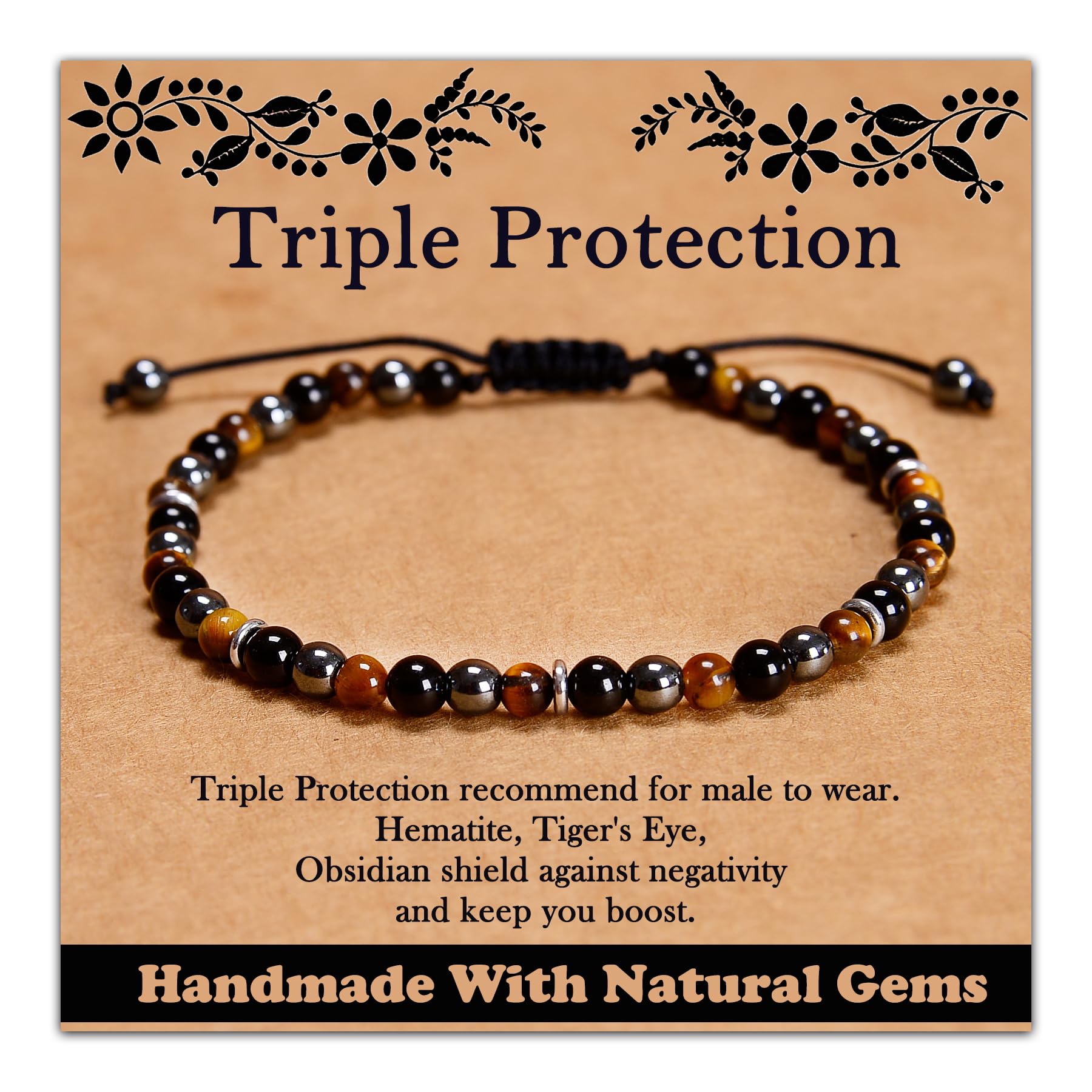 CHCCOYE468Handmade Adjustable Natural Gemstone Crystal Bracelet Healing Power Energy Inspirational Gifts with Card for Unisex