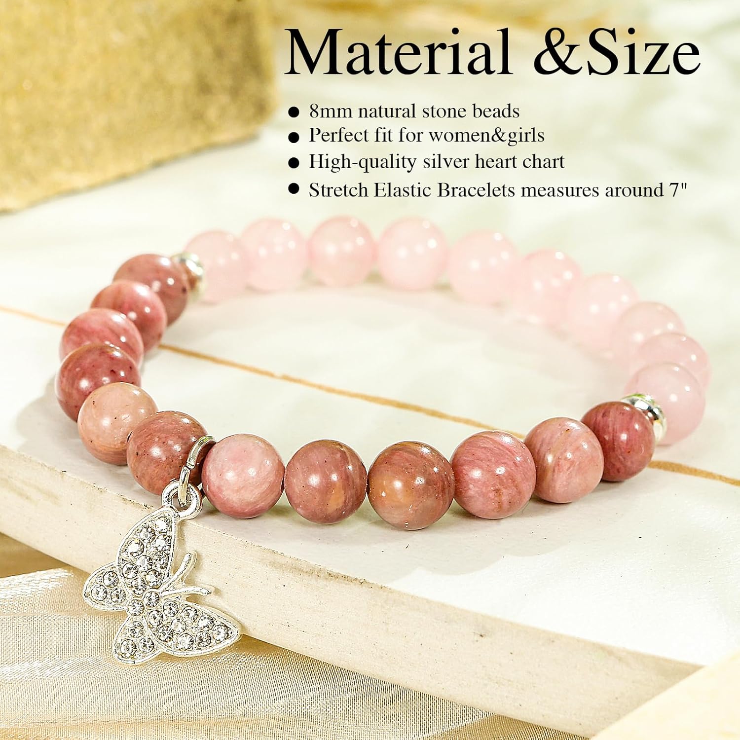 VICKHU Beaded Bracelets for Women Encouragement Healing Natural Gemstone Butterfly Heart Bracelets Gifts for Women Mom Daughter Wife Sister Coworker Friend teacher on Christmas Thanksgiving - Image 2