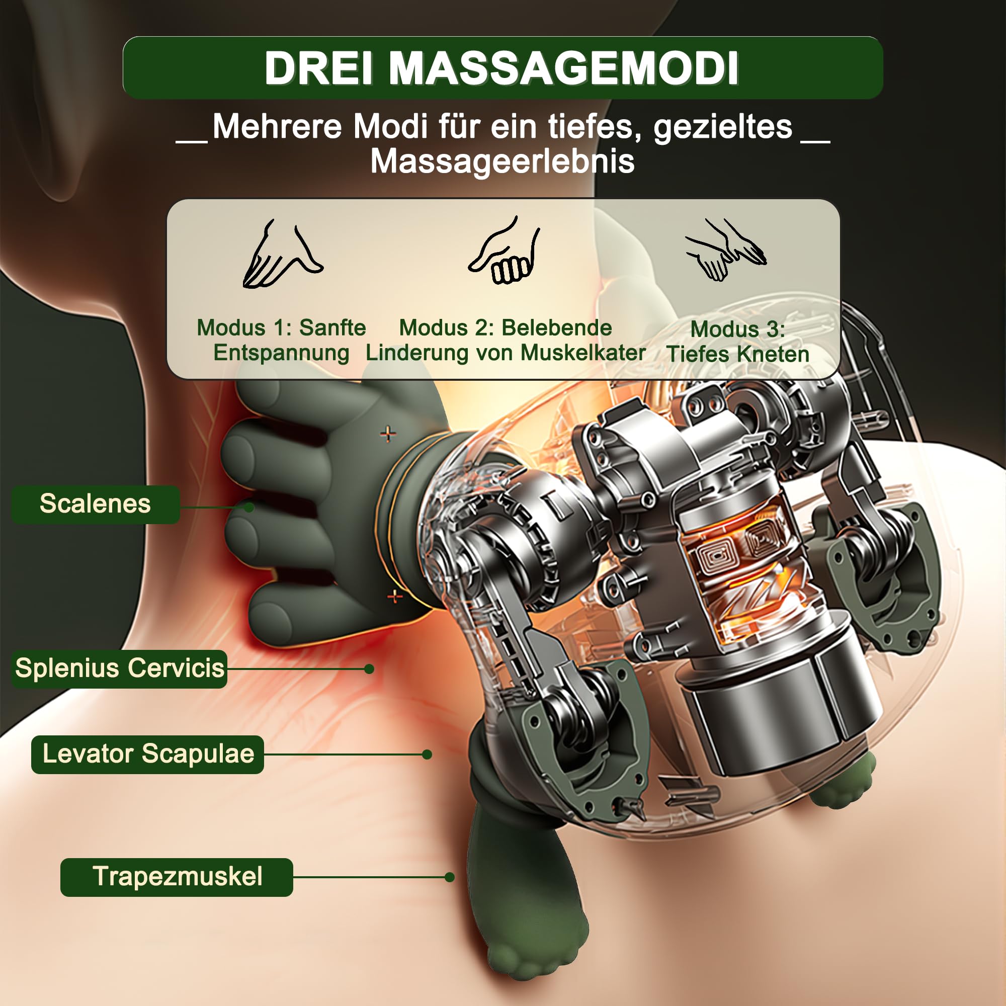 Massagegerät, 4D Nackenmassagegerät, Touchscreen-Tasten, mit 3 Massageprogrammen und 2 Heizstufen, Entspannt die Muskeln und lindert Müdigkeit, Das Perfekte Geschenk für Familie und Freunde.