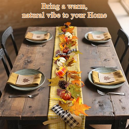 Miniatura 3 de Guirnalda de otoño con luces, guirnalda de otoño de 6 pies para manto, cena de Acción de Gracias, chimenea, puerta, puerta, decoración de fondo