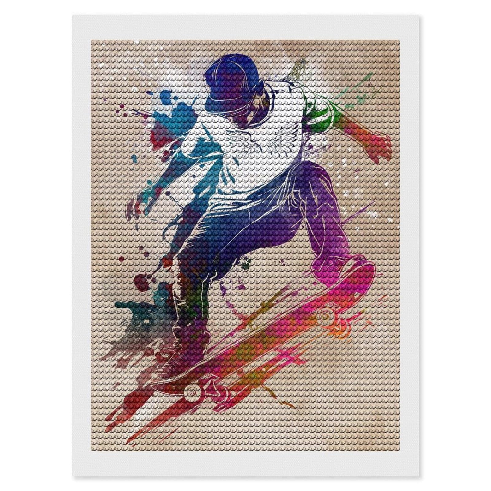 Junmoney Skateboarder Watercolor Art Diamond Painting Canvas Set 12"x16", for Adults, Bedroom Decor, Good for Quiet Evenings, Festive Craft Gift