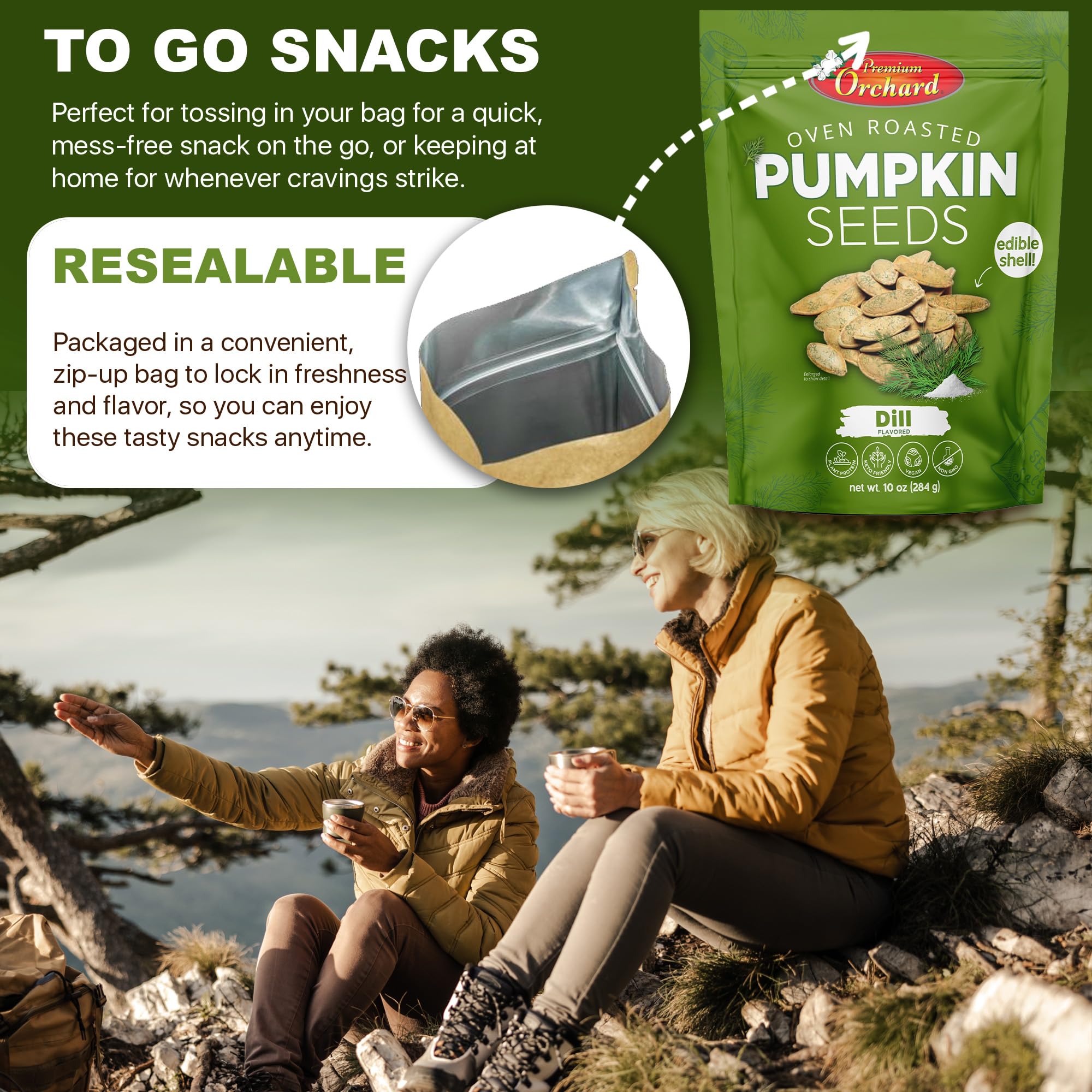 PREMIUM ORCHARD Flavored Pumpkin Seeds Oven Roasted | Dill Flavor | High Protein Snacks for Kids and Adults | Vegan Snack | Non GMO | KETO thumbnail 5