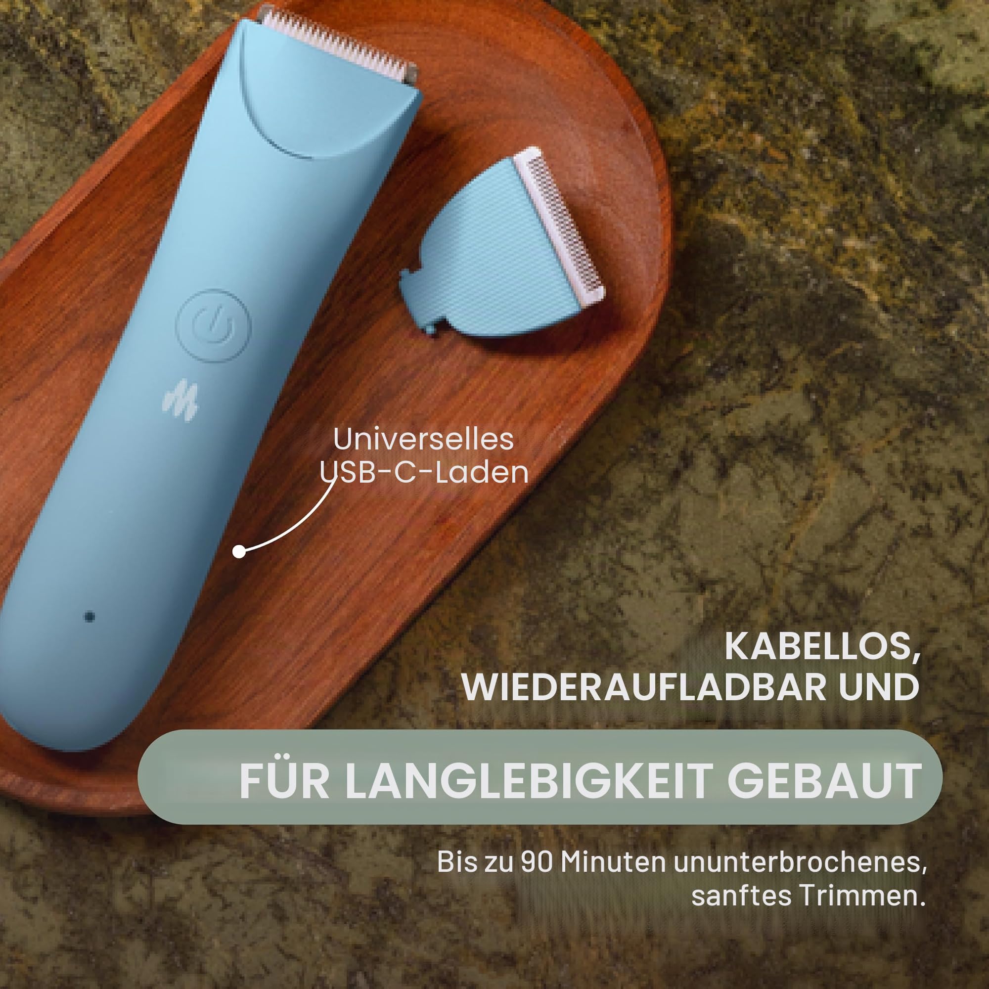 MERIDIAN Schlanker Trimmer, Scham- & Körperhaarschneider, Bikini-Haarentfernung, keine Kerben, Rasierverbrennung, keine Eingewachsenen, Ergonimisches Design, Wet/Dry Tech, LED-Strahler, Salbei