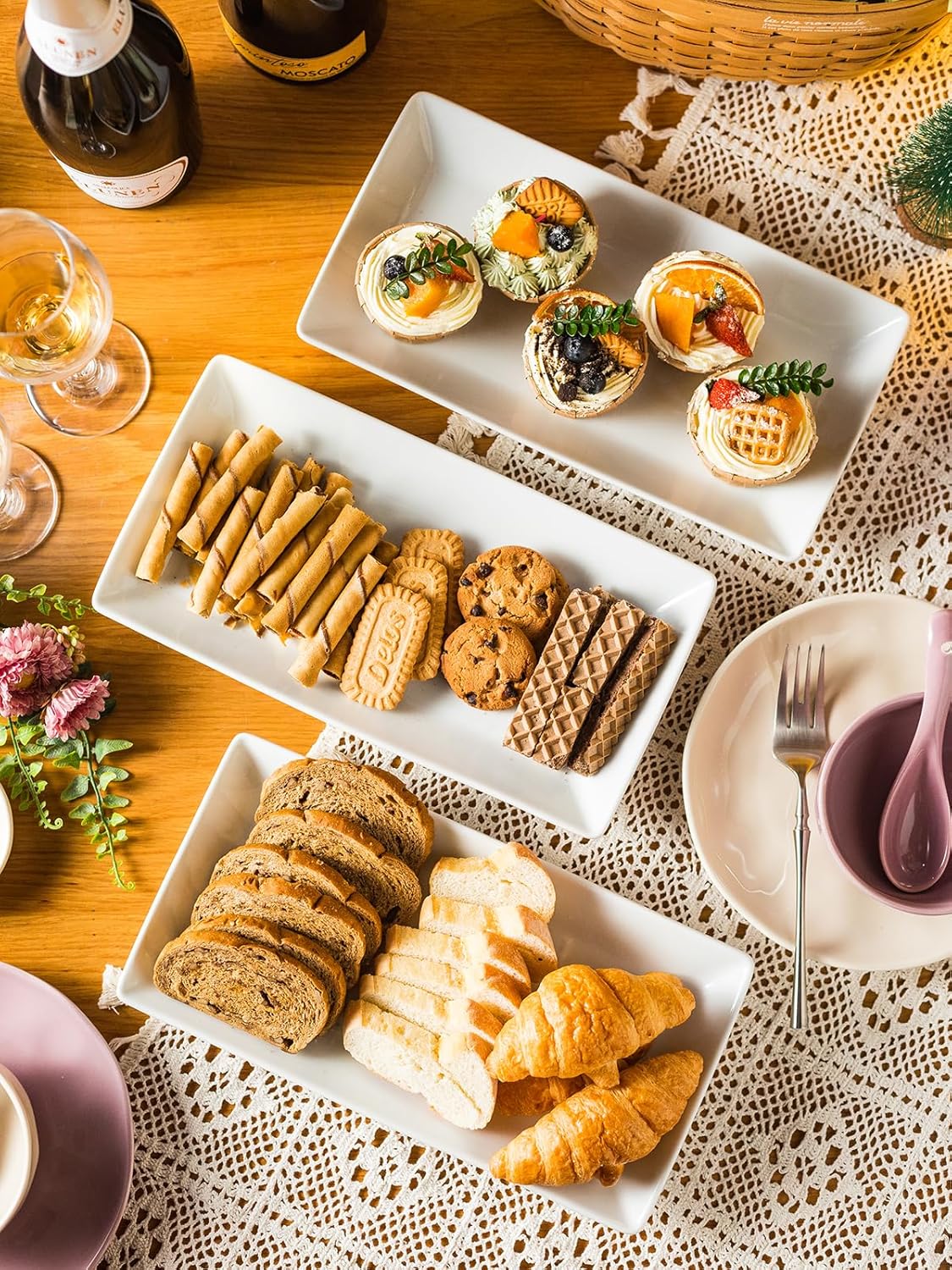 Gomakren 3 Tier Serving Trays Stand Porcelain Serving Platters 12 Inch White Serving Plates Dinner Platters for Appetizer Snack Fruit Cup Cake Tray Display Serving Dishes for Entertaining - Image 8