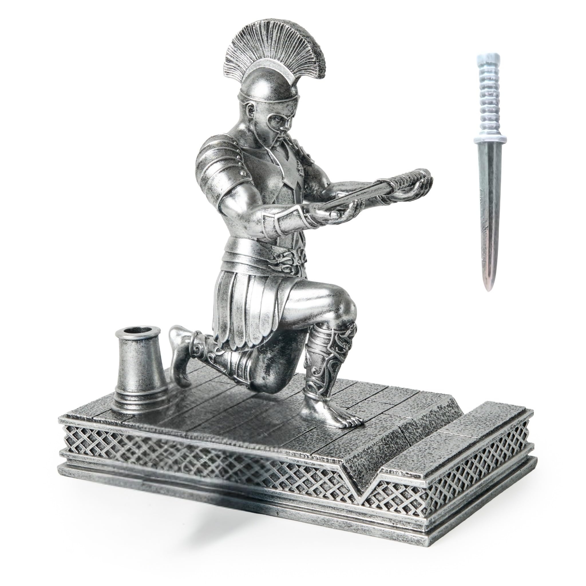 Portapenne con cavaliere romano, accessori da scrivania per uomini, supporti, espositore, statua per penna stilografica per dirigenti, ornamenti decorativi unici, regali vintage fantasia