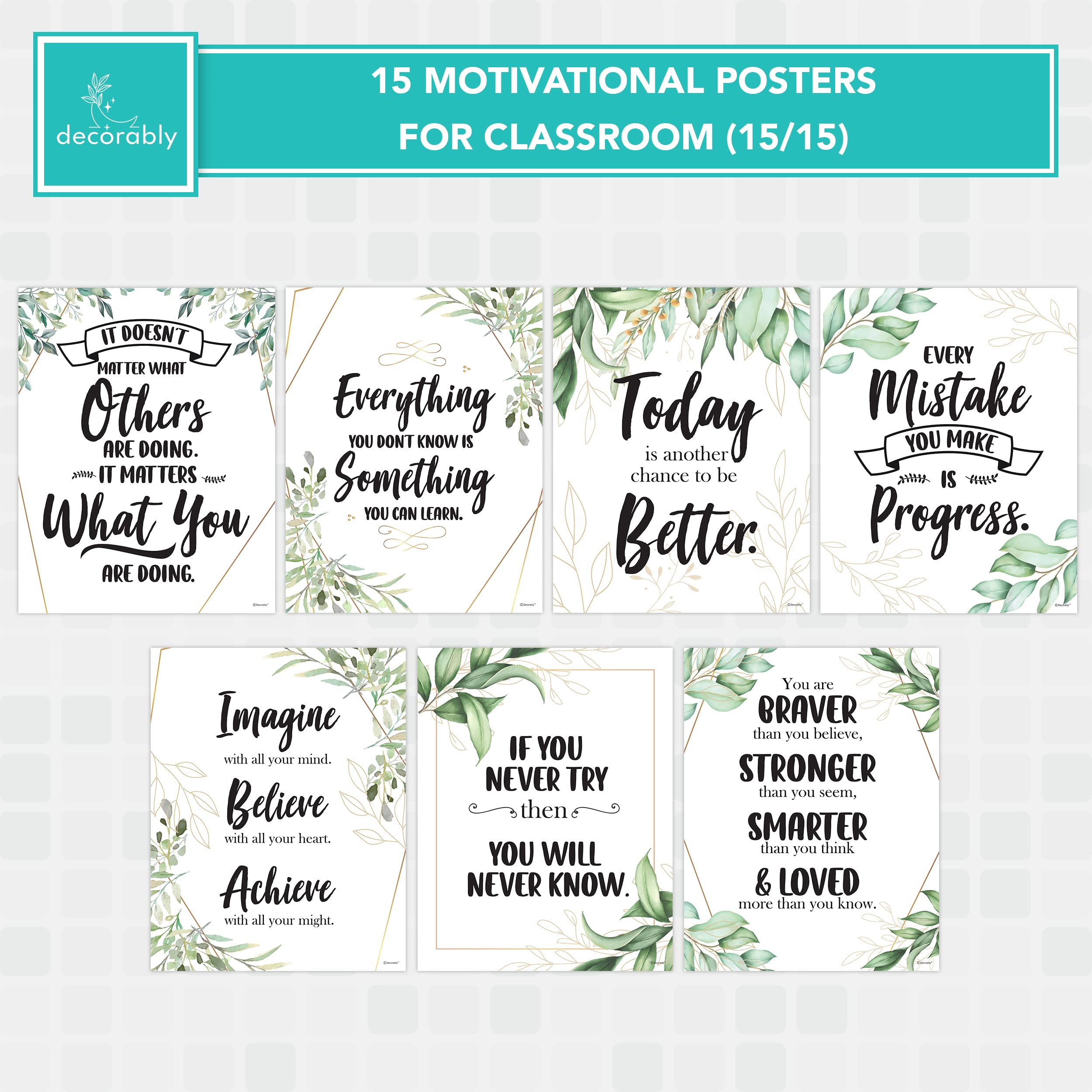 Snapklik.com : 15 Eucalyptus Classroom Decor, 11x14in Matte-Laminated ...