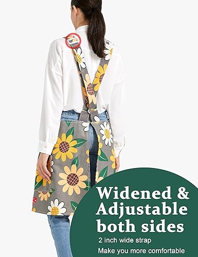 Miniatura 3 de APRONNER Delantales ajustables con espalda cruzada para mujer con bolsillos de algodón y lino para cocinar y hornear