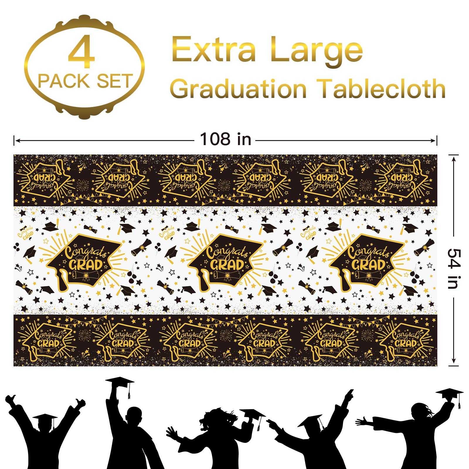 2025 Graduation Party Table Covers – 3-Pack 54x108 Inch Disposable Tablecloths For Rectangle Tables – Grad Decoration Supplies