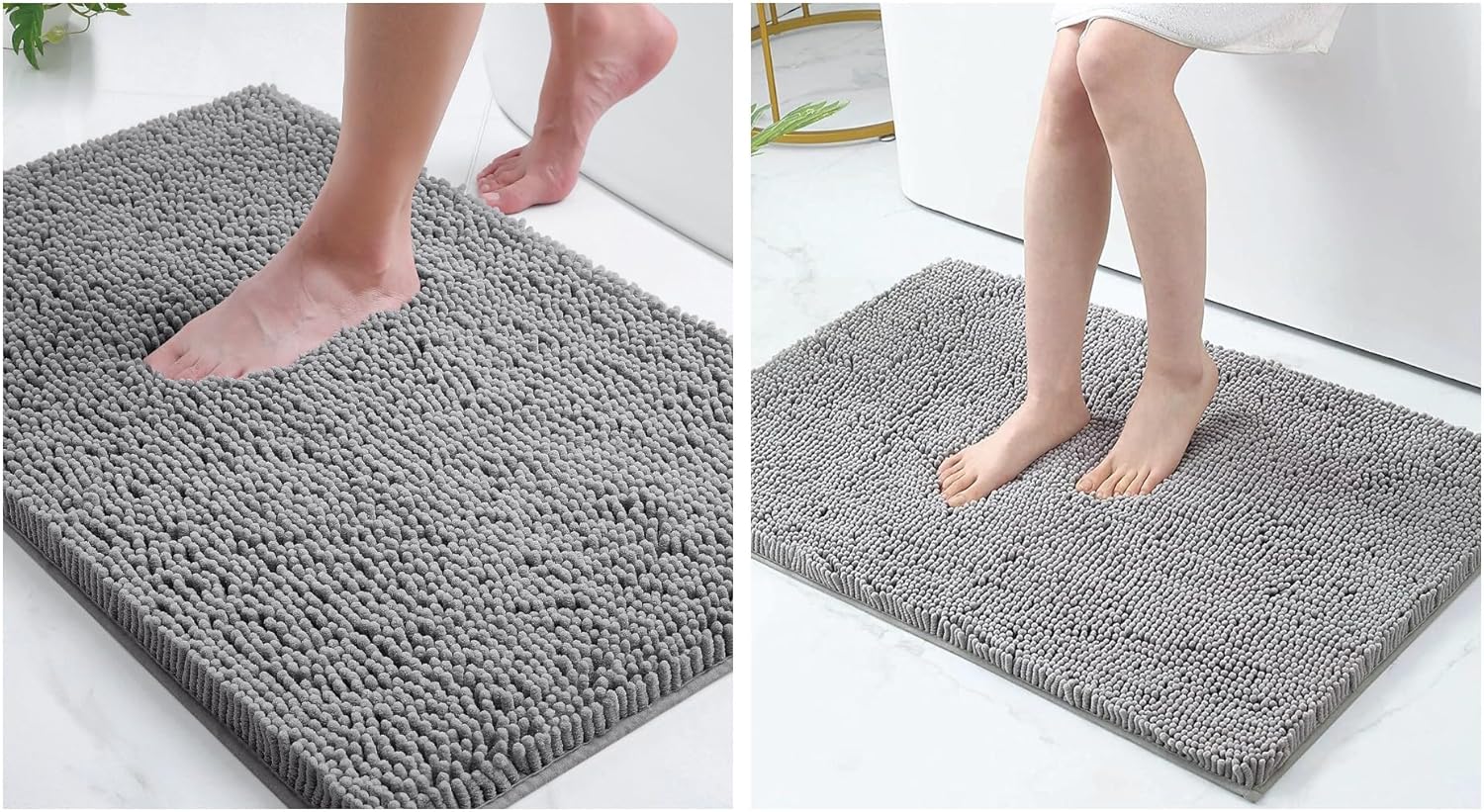 Smiry Luxury Chenille Bath Rug Set, 2 Piece Extra Soft and Absorbent Shaggy Bathroom Mat Rugs, Machine Washable, Non-Slip Plush Carpet Runner for Tub, Shower, and Bath Room(24''x16''+36x 24,Grey)
