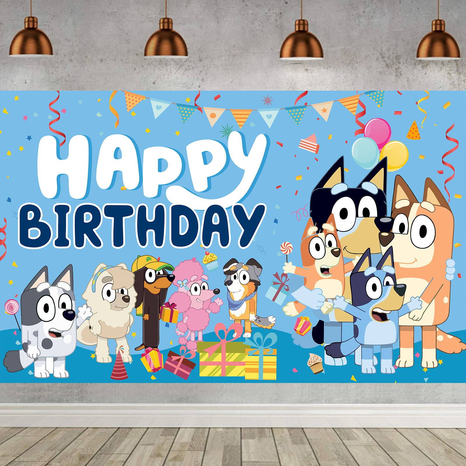 Buy Bluey Party Decoration Background Cartoon Blue Collie, Happy