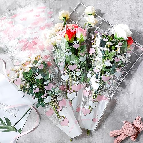 Miniatura 3 de Sayglossy 100 bolsas de flores transparentes para el día de San Valentín, bolsas impermeables para ramos de flores, bolsas de plástico para ramos de