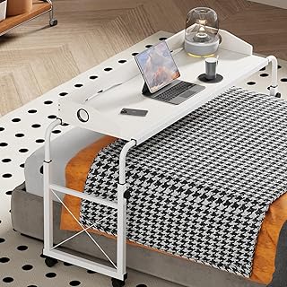 Overbed Table with Wheels, Overbed Desk with Adjustable Length and Height, Rolling Over Bed Desk, King Queen Over The Bed Table on Wheels, Heavy Duty Laptop Table for Hospital and Home