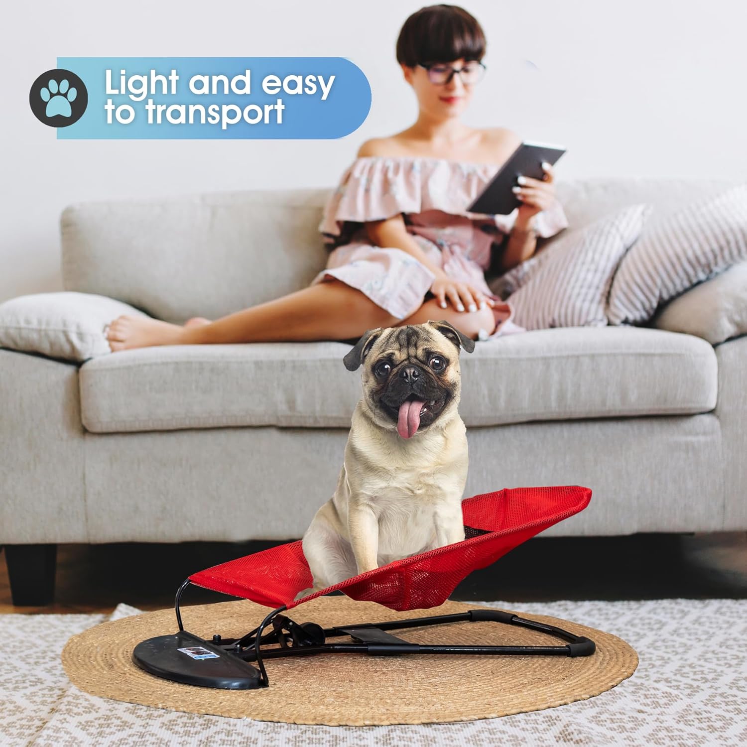 Dog, Cat Rocking Chair - Dog Rocking Chair for Frenchie, French Bulldog Rocking Chair Bed, Dog Lounge Chair Outdoor, Bouncer Chair, Portable Foldable Pet Rocking Chair