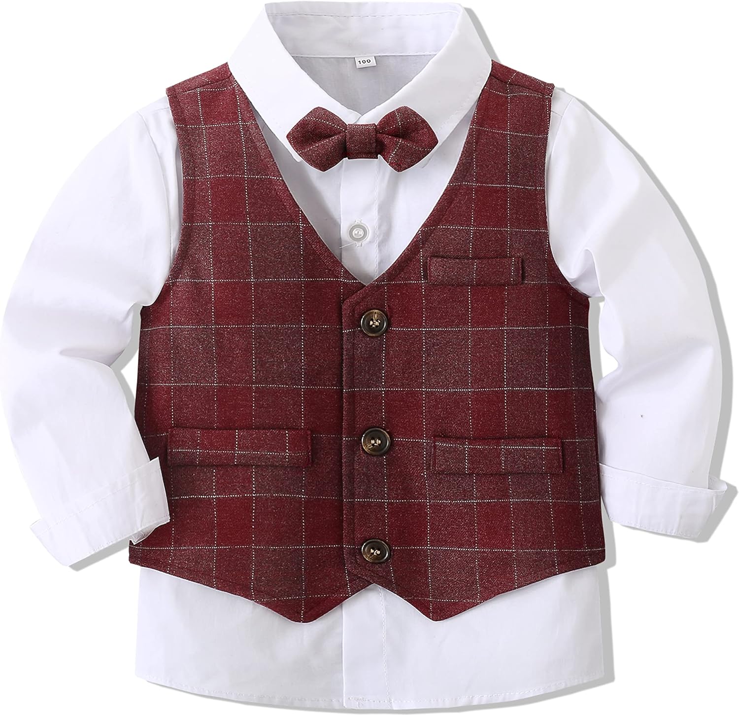 Baby Boys Gentleman Formal Suit Set with Vest, Pant, Shirt, and Bow Tie, Weding 4Pcs Outfit - Image 6