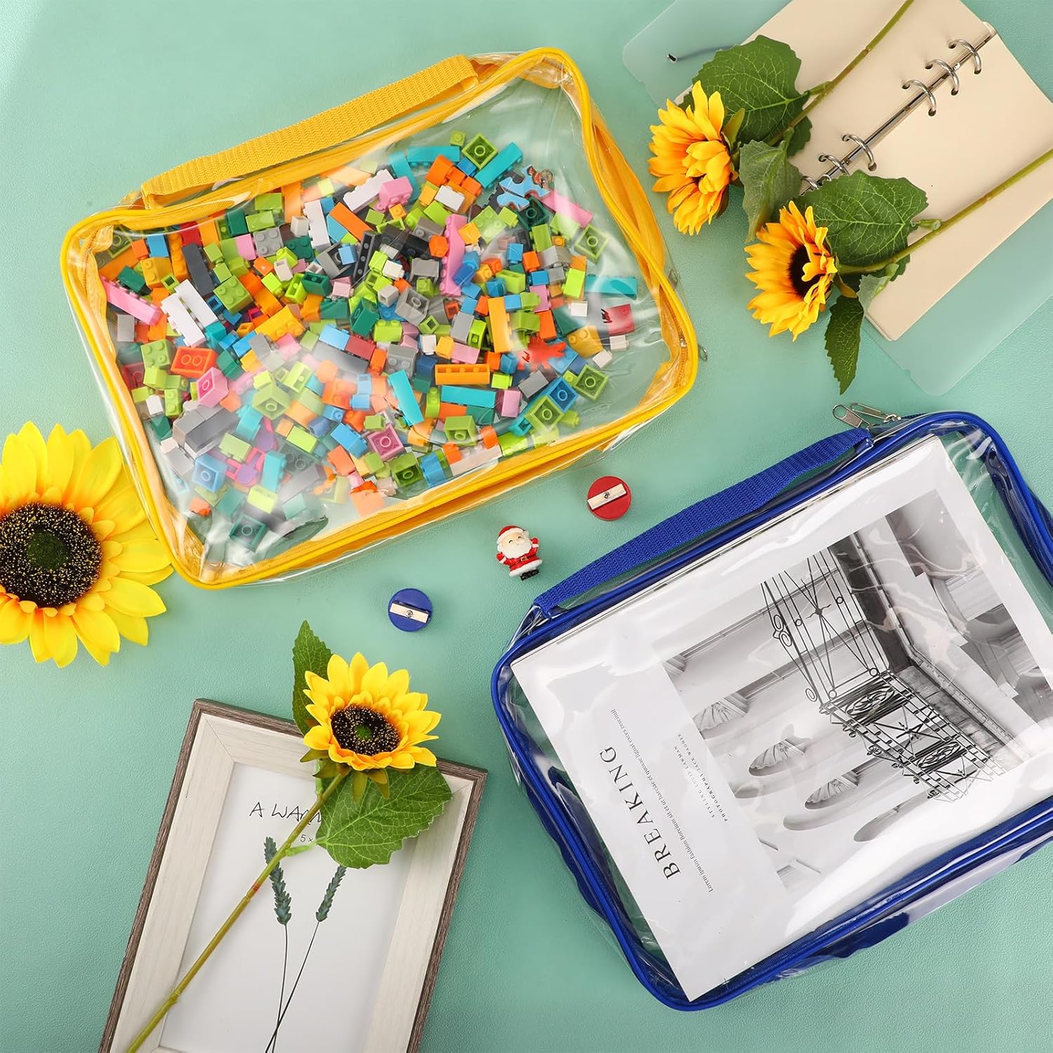 Sanwuta 3 Packs Toy Storage Bags with Zipper, Clear PVC Organizing Waterproof Toy Bags for Board Games, Building Blocks, and Kids Books(12.6 x 9 x 2.36 Inch,Red, Blue, Yellow)