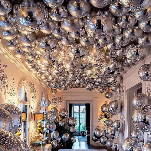 Miniatura 7 de KALOR 10 globos de Mylar plateados de 22 pulgadas, globo grande de aluminio redondo gigante 4D, globos metálicos de espejo grande para fiesta de